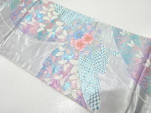 蝶に花模様織り出し　袋帯